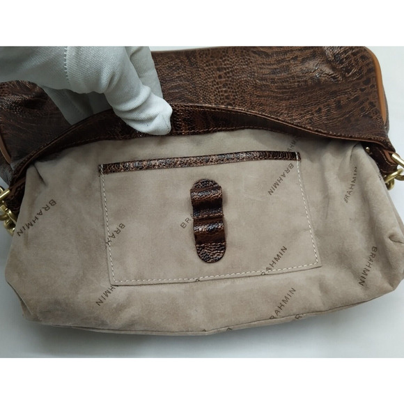 Brahmin Brown Leather Crocodile Embose Chain Strap Flap Closure Shoulder Bag - Picture 12 of 12